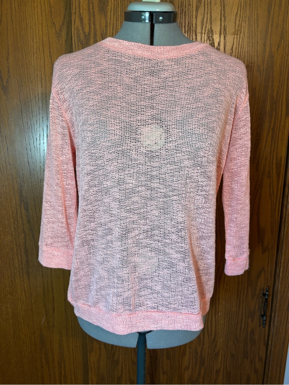 Ginger G Peach Open-Weave Crew Neck Sweater - large